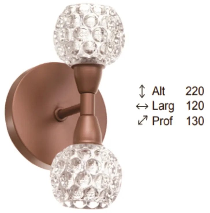 Arandela Bolinha Dupla 12X13X22Cm Metal E Vidro Cristal Ø8Cm 02Xg9 | O... (COBRE FOSCO, AMBAR)