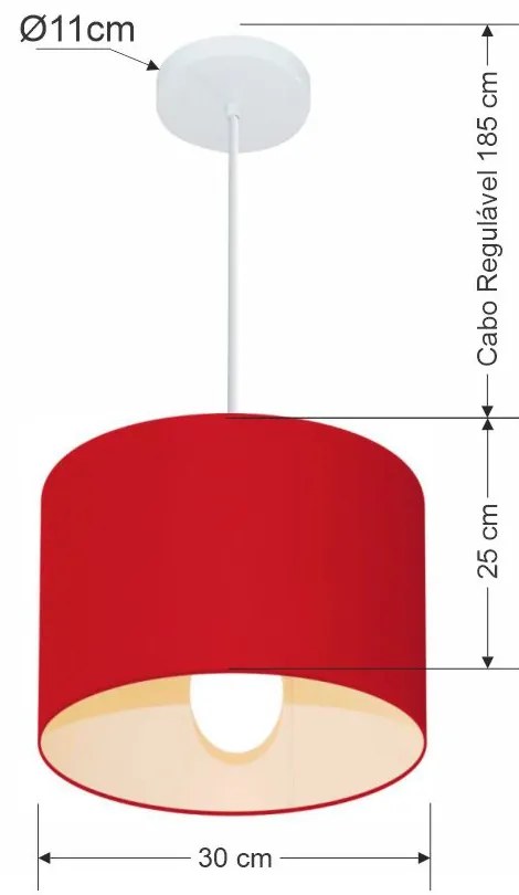 Lustre Pendente Cilíndrico Md-4113 Cúpula em Tecido 30x25cm Bordo - Bivolt