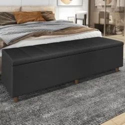 Recamier Baú Estofado Casal 140cm Horus Sintético Preto Z04 - Mpozenat