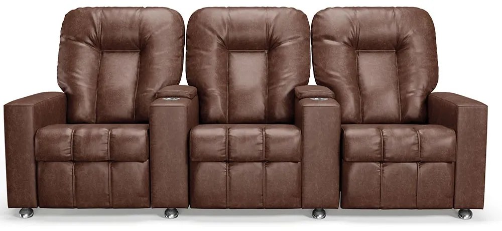 Poltrona do Papai Reclinável 3 Lugares Sala de Cinema Pequim Manual PU Marrom G23 - Gran Belo