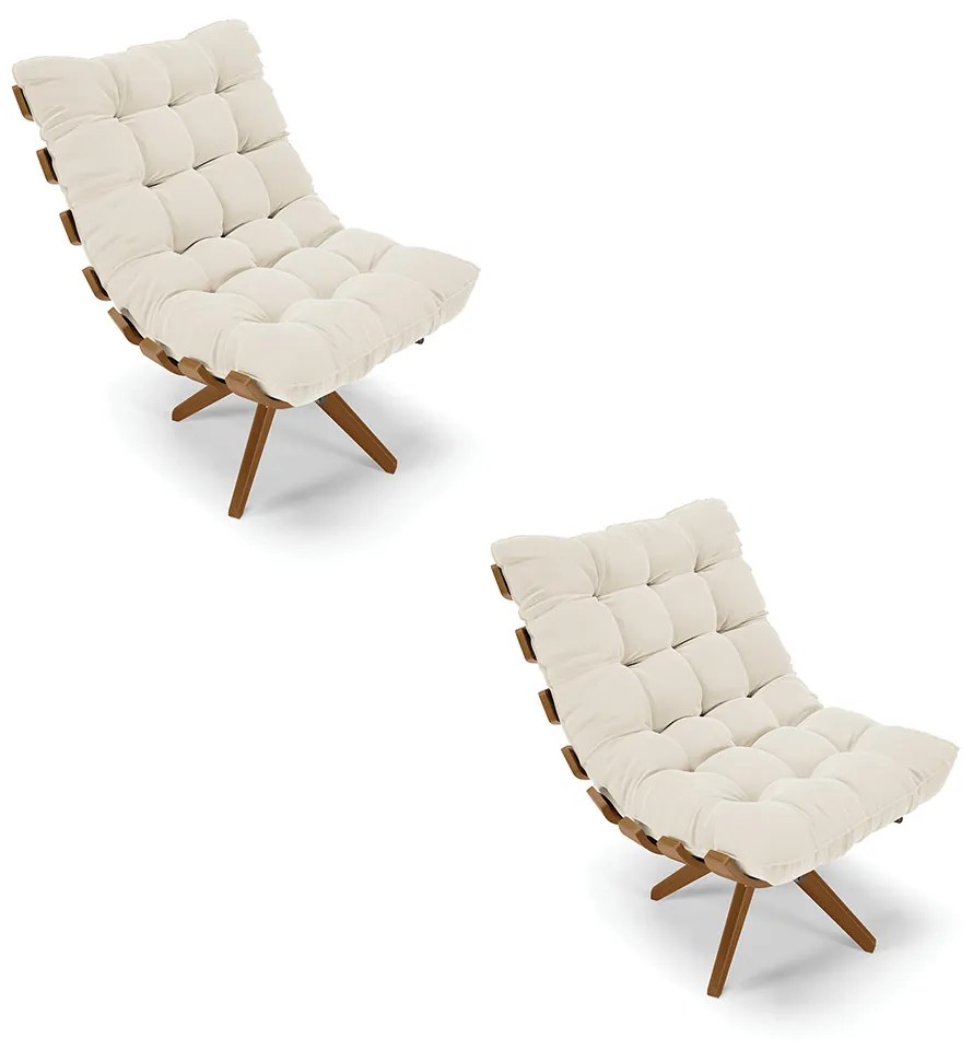 Poltrona Giratoria Costela Kit 2 Veludo Base de Madeira MA30 M11 - D'Rossi - Bege