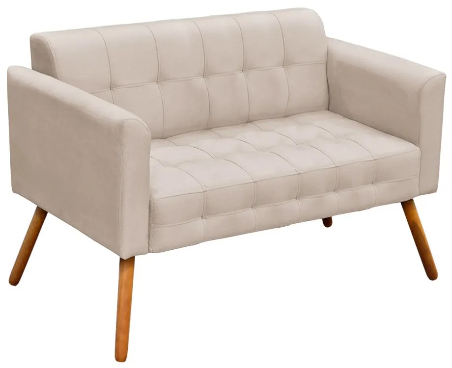 Kit 01 Namoradeira e 02 Poltronas Giratória Elisa Suede Base Madeira MM30 D'Rossi - Bege