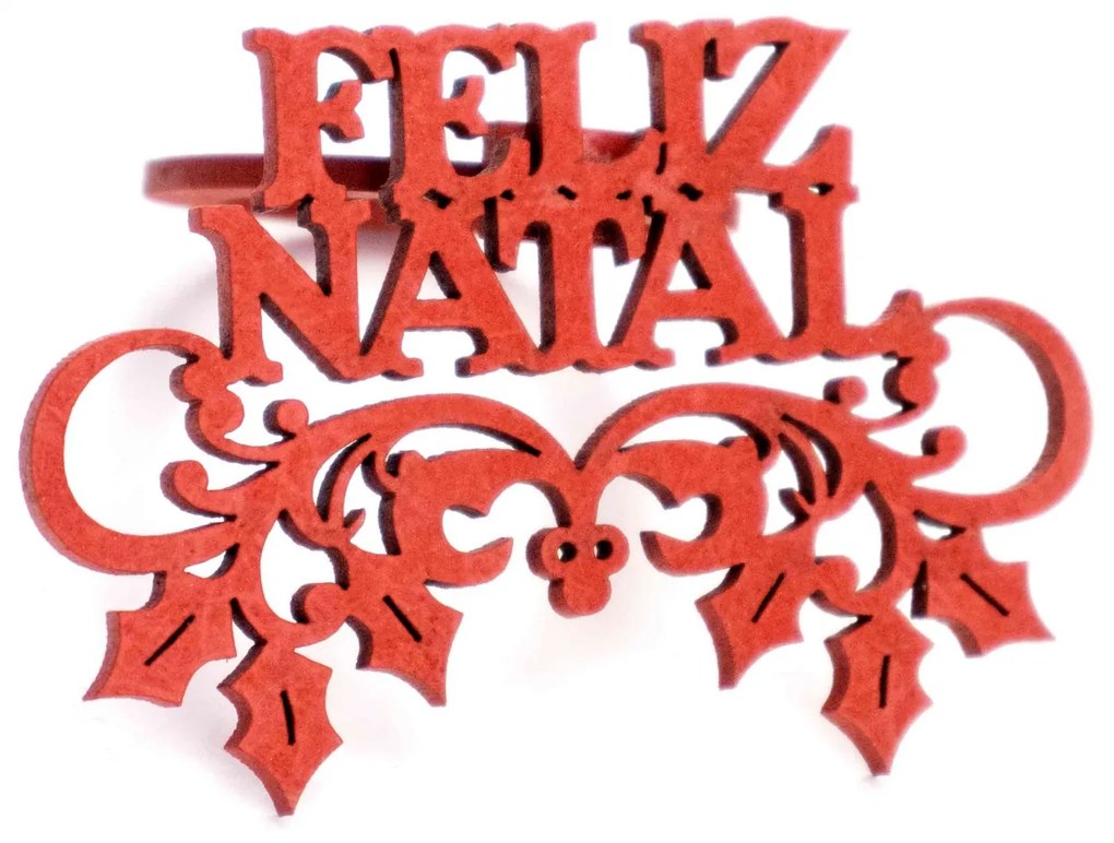 Porta Guardanapo Feliz Natal MDF Vermelho 5x8cm - D'Rossi