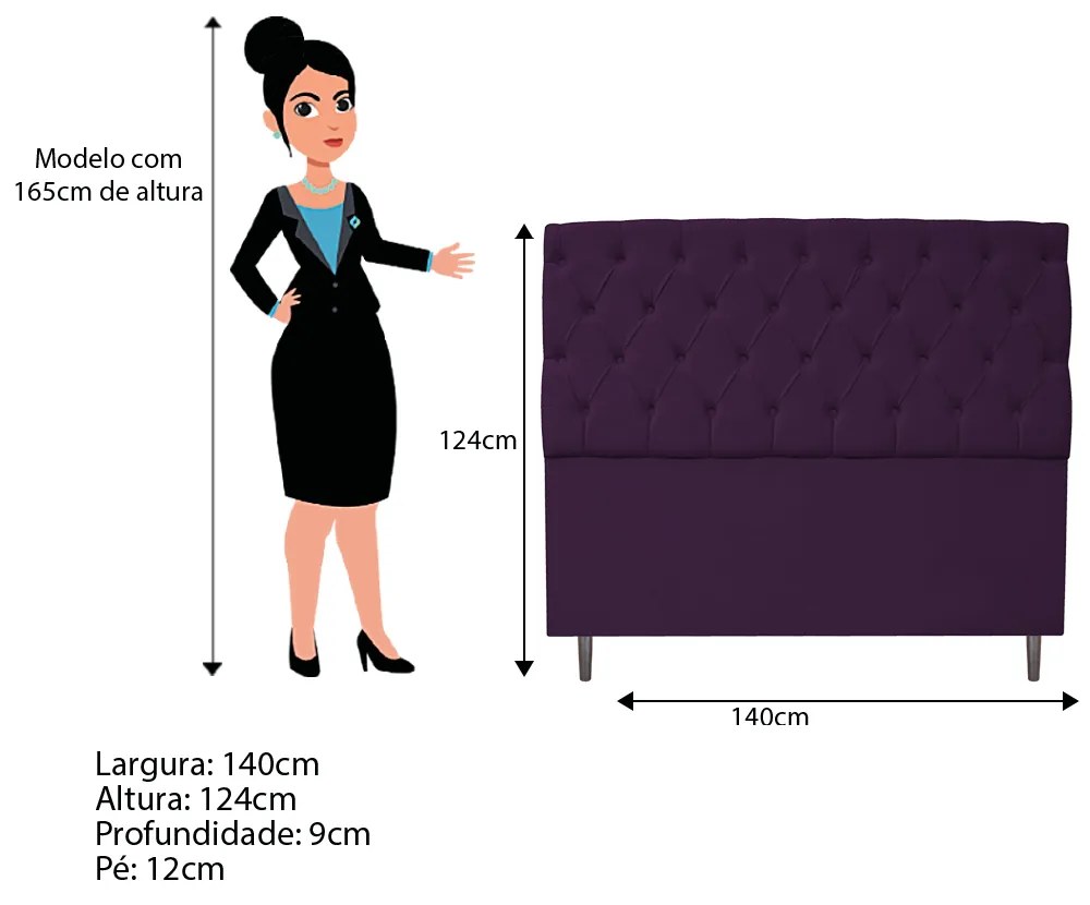 Kit Cabeceira e Calçadeira Liverpool 140 cm Casal Suede Roxo - ADJ Decor