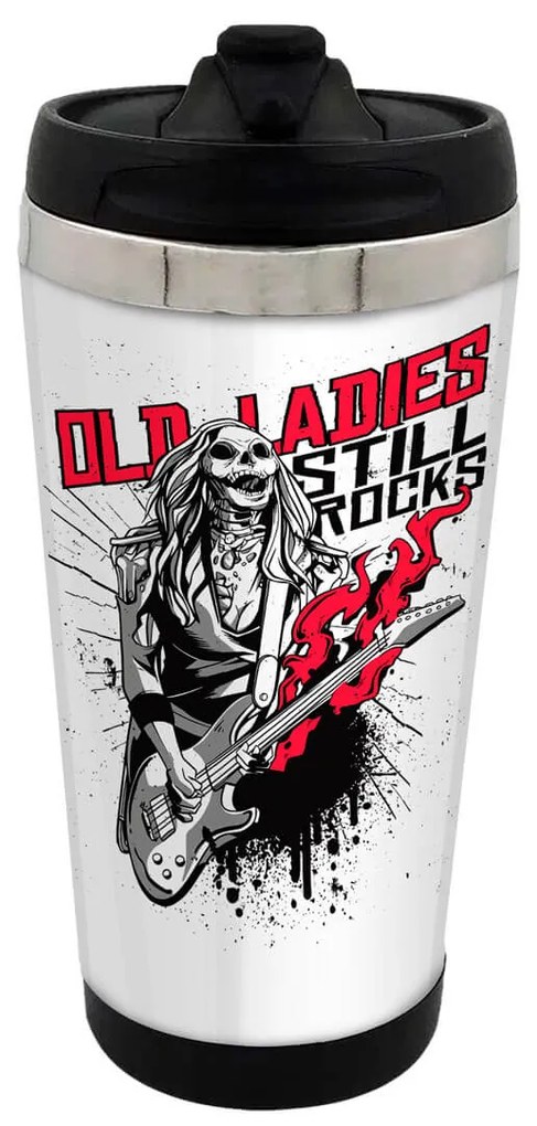 Copo Térmico 500ml Inox Branco Caveira Old Ladies Still Rock
