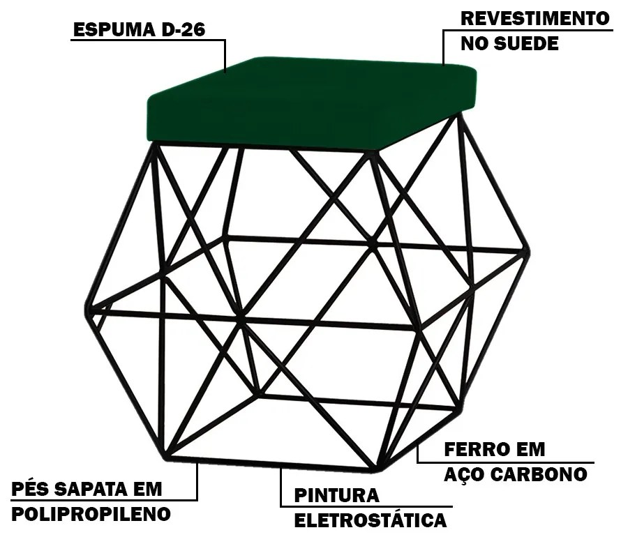 Puff Decorativo Sala de Estar Base Preto Trixie Suede Verde G41 - Gran Belo