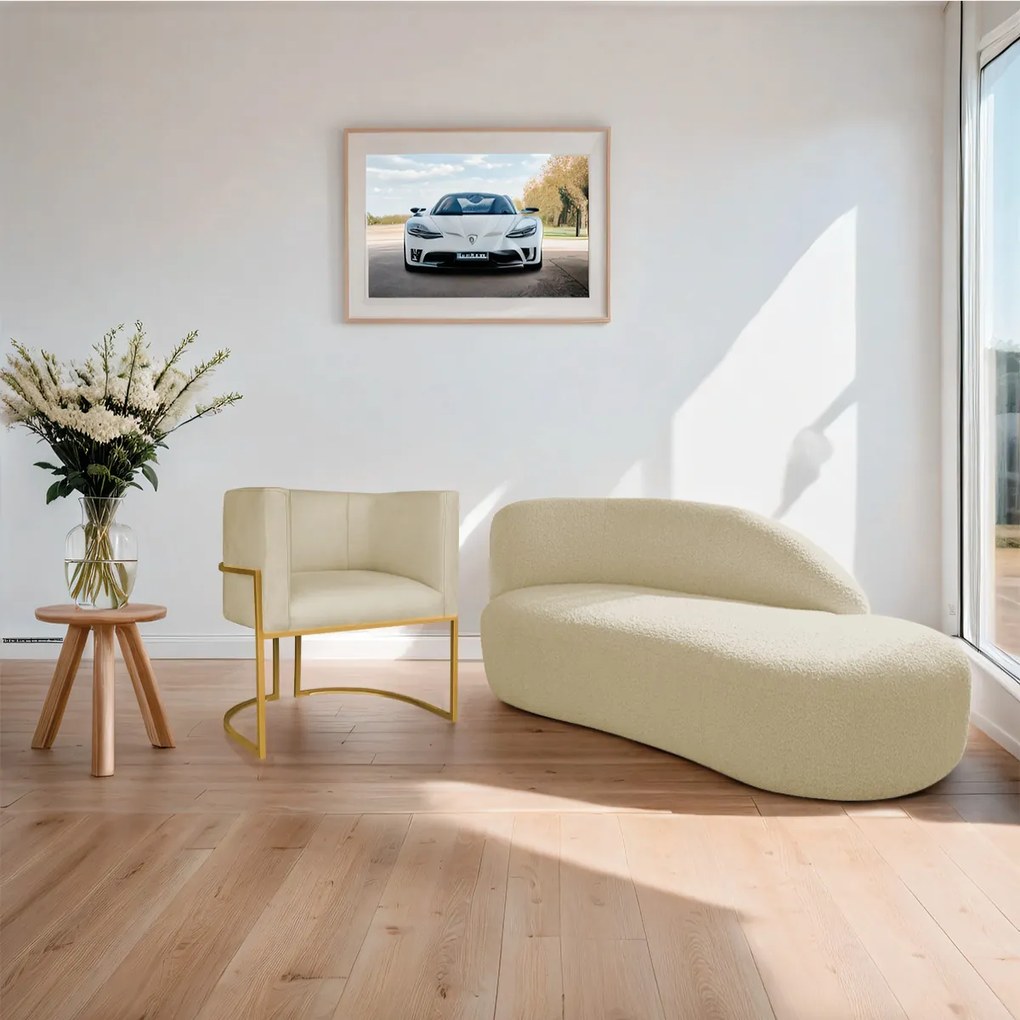 Kit Divã Luna 160cm Lado Direito e 01 Poltrona Base de Ferro Dourada Suede