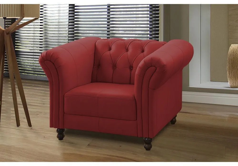 Kit 02 Poltronas Decorativa Maggiore Couro Vermelho G58 - Gran Belo