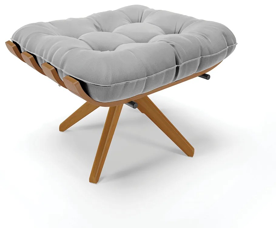 Puff Giratório Costela Suede Cinza Base de Madeira MA30 M11 - D'Rossi