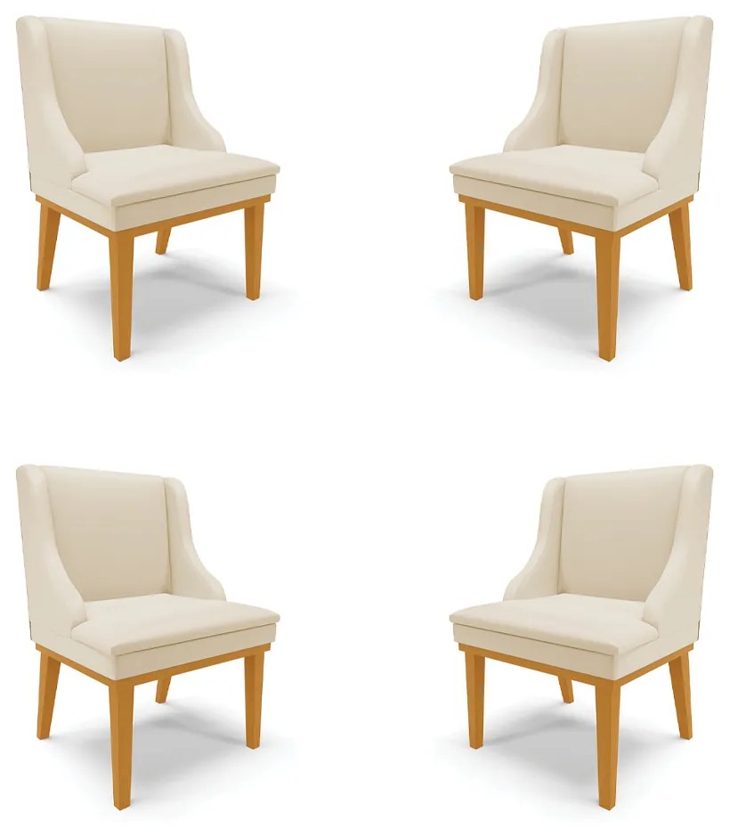 Kit 4 Cadeiras Decorativas Sala de Jantar Base Fixa de Madeira Firenze PU Bege/Castanho G19 - Gran Belo