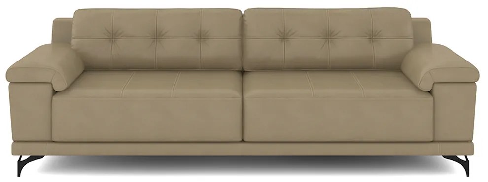 Sofá Living 3 lugares 232cm Agostino Pés Design em Ferro Couro Bege G52 - Gran Belo