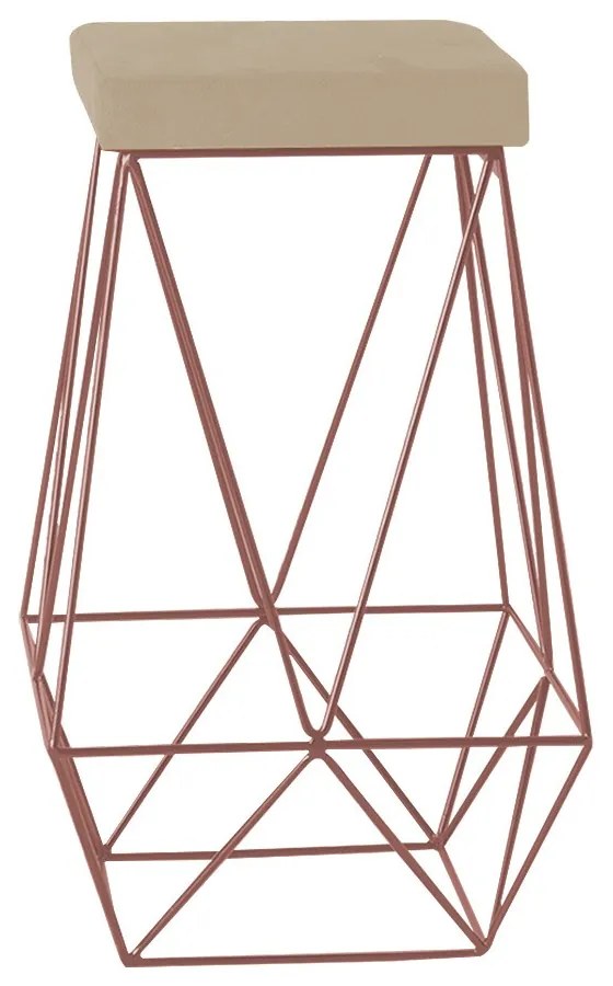 Banqueta Decorativa Kathy Base Bronze Veludo Bege G41 - Gran Belo