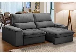 Sofá Retrátil 3 Lugares com Porta Copo 210cm Andes F05 Veludo Grafite