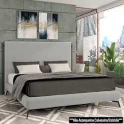 Cama King Base Box 193x203cm Pés de Ferro Cold Z37 Veludo Cinza - Mpoz