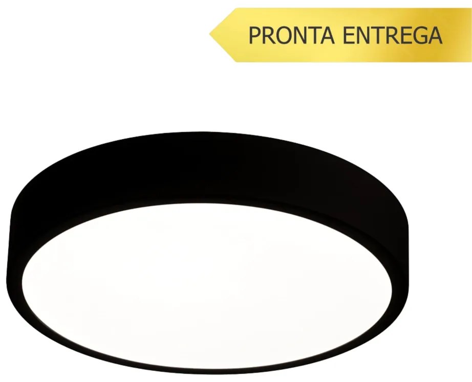 Plafon Luna Redondo Ø42X7Cm Led 32W Bivolt - Usina 19660/42 (PT - Preto Texturizado, 3000k)