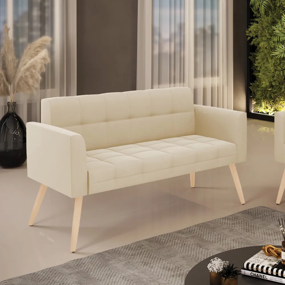 Sofá Namoradeira Elisa Suede Pés Palito Natural - D'Rossi - Bege