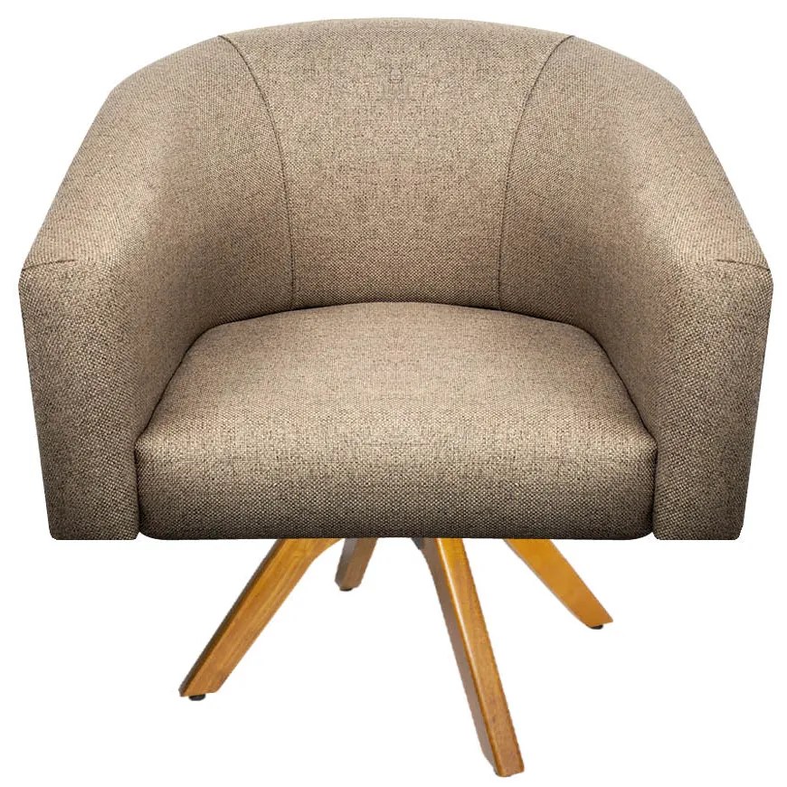 Poltrona Luiza Linho Marrom Base Madeira - ADJ Decor