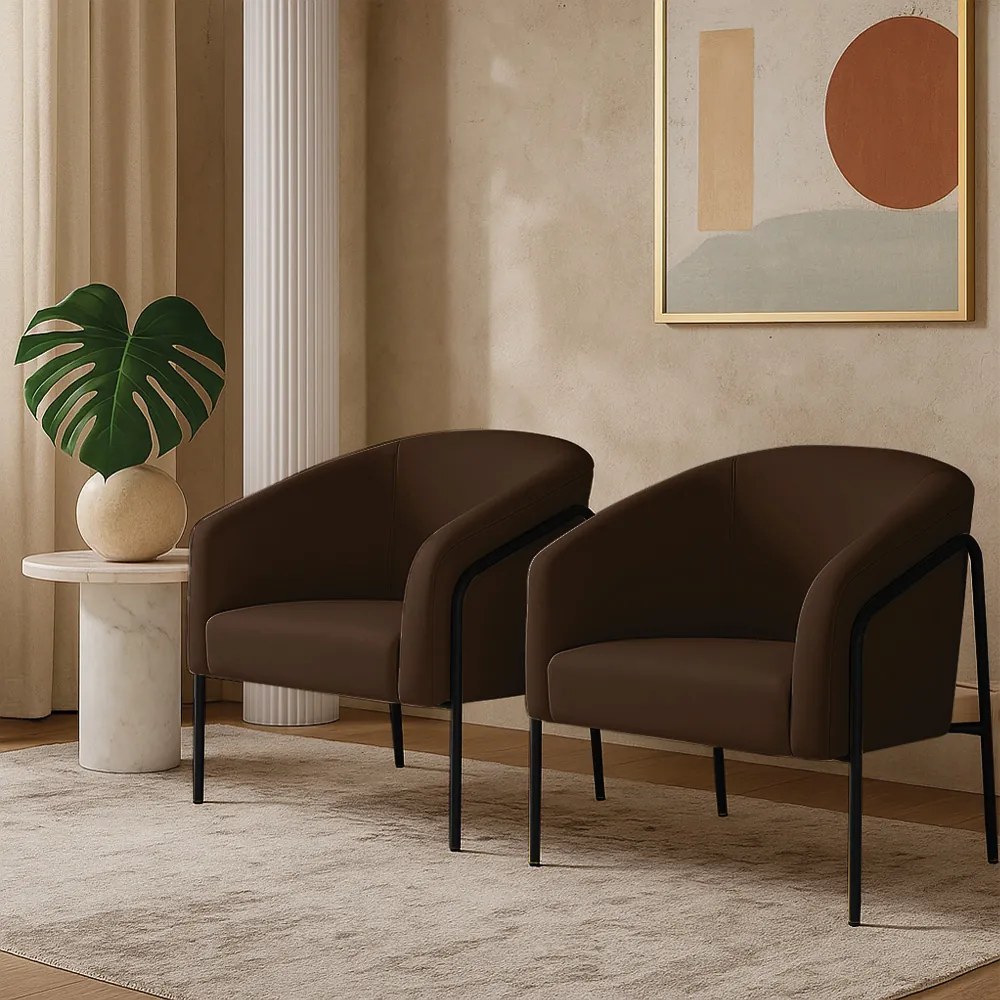 Poltrona Sala Industrial Alta Preto Kit 2 Stella Suede D03 - D'Rossi - Marrom