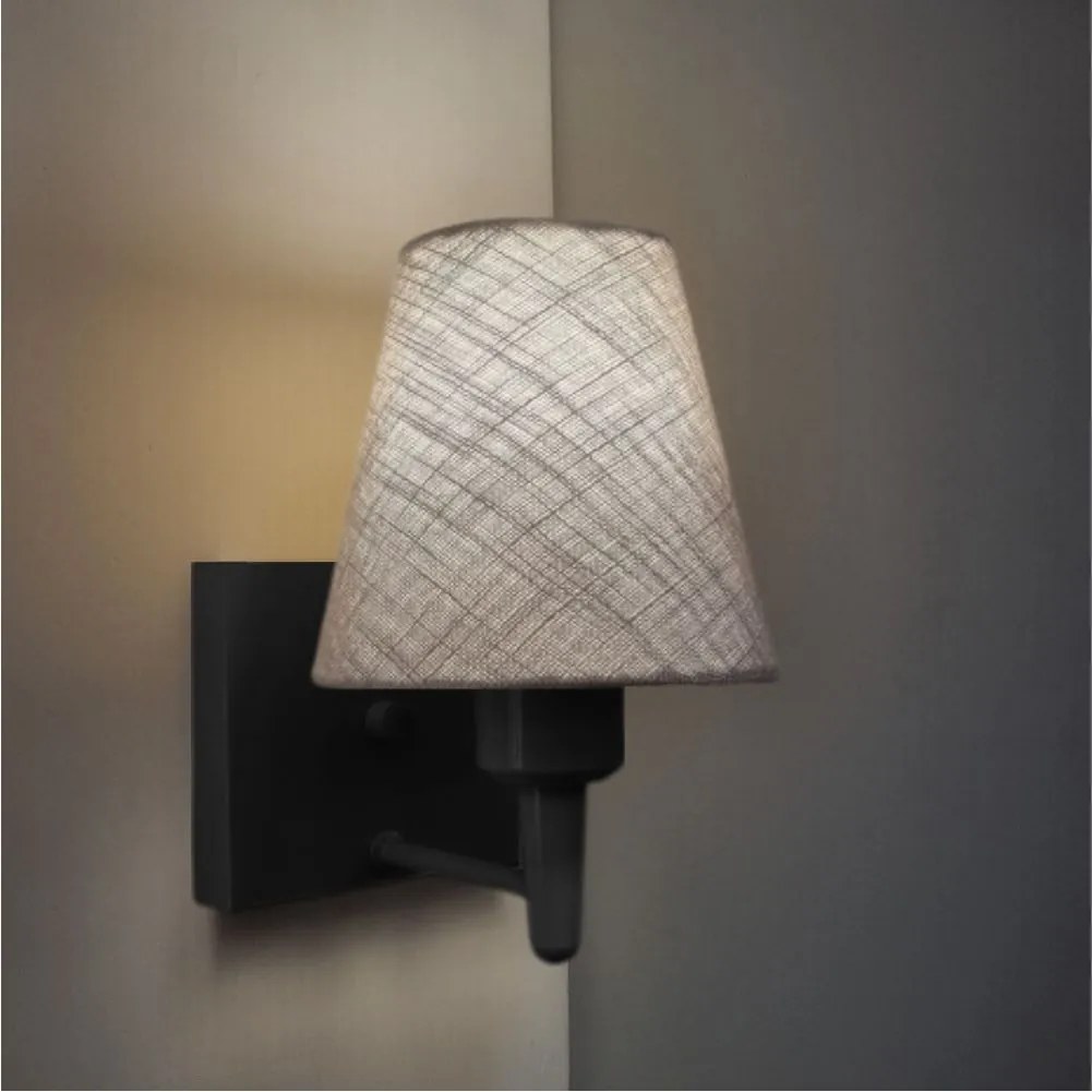 Arandela Quadrada Md-2034 Preto Cúpula em Tecido Cone Rustico Cinza - Bivolt