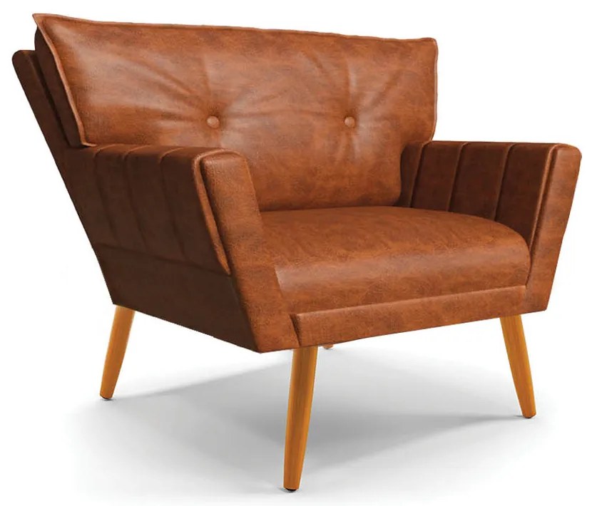 Sofá Namoradeira e Poltrona Pé Palito Madeira Anitta Sintético PU Nozes D03 - D'Rossi