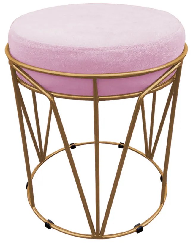 Kit 02 Puffs Babu Suede Rosa Bebê Base Dourado D03 - D'Rossi