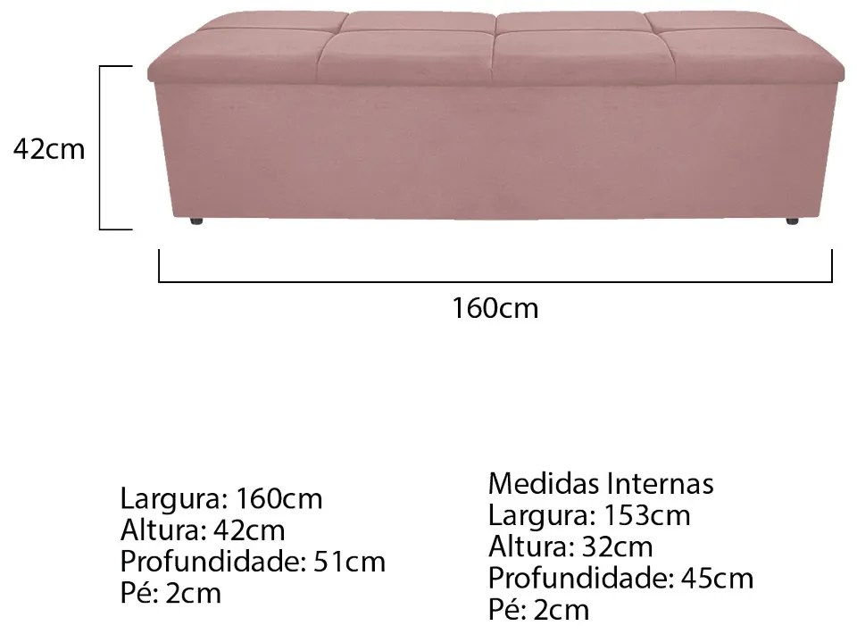 Calçadeira Munique 160 cm Queen Size Suede Rosê - ADJ Decor