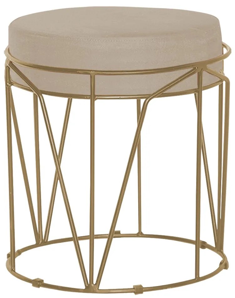 Puff Decorativo Sala de Estar Base Gold Chloe Veludo Bege G41 - Gran Belo