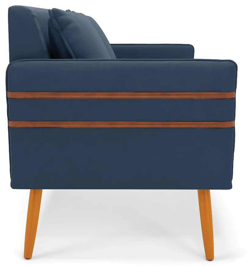 Namoradeira 02 Lugares Mari Suede Azul Marinho Pés Palito Castanho - D'Rossi