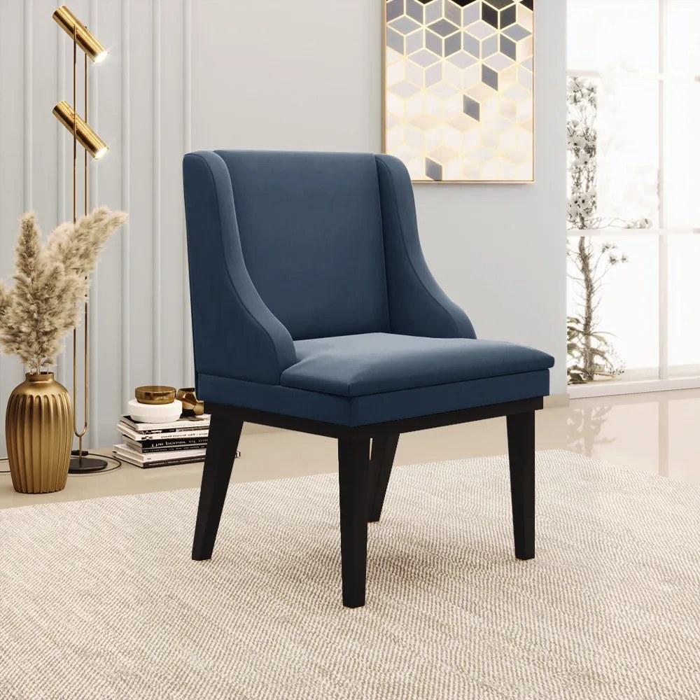 Cadeira de Jantar Liz Suede Base Fixa Madeira Preto - D'Rossi - Azul Marinho