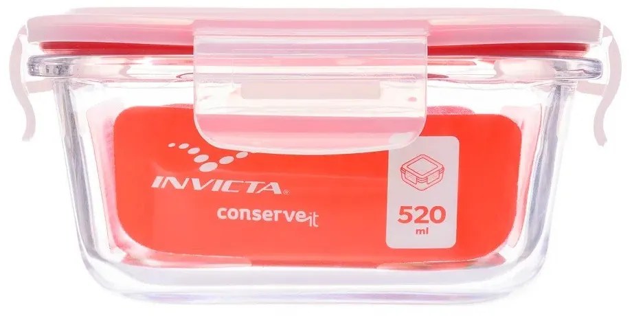 Pote Hermético de Vidro Tampa Click Quadrado 520 ml