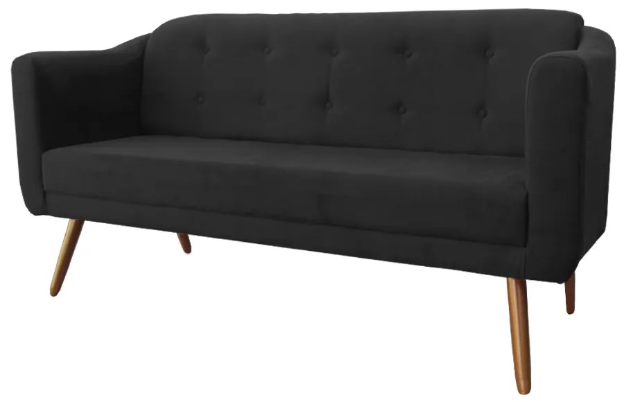 Namoradeira Bruna 1,60 m 3 Lugares Pés Palito Suede Preto