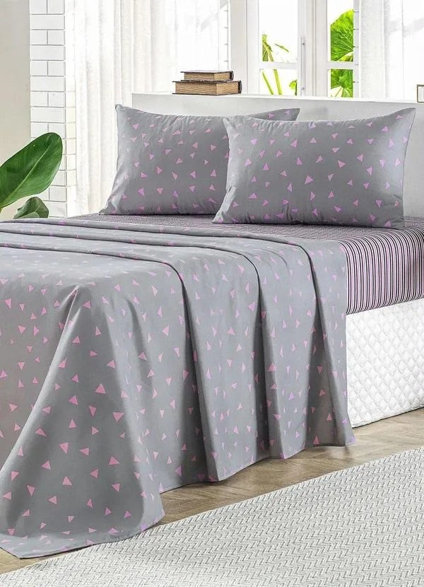 Jogo de Cama 150 Fios Cinza Queen 4 Peças