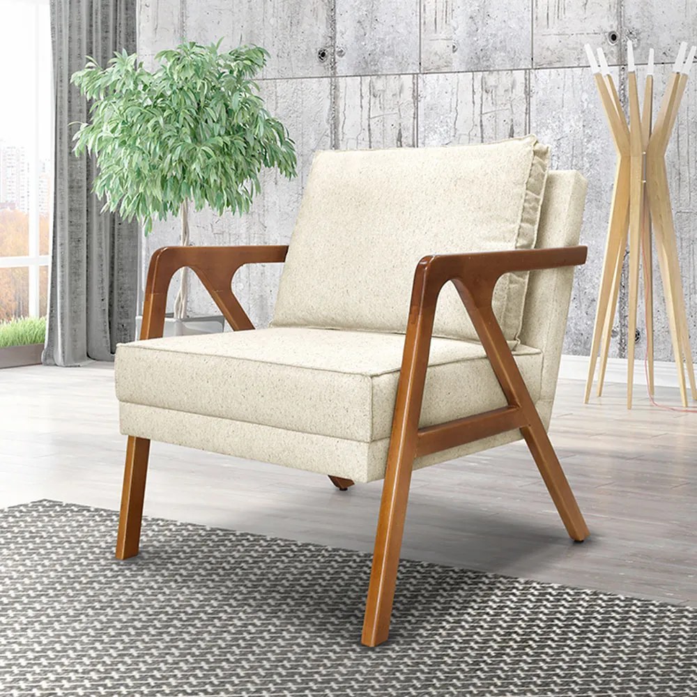 Kit 2 Poltronas Decorativas De Luxo Frida Linho Rústico Natural G63 - Gran Belo