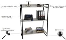Kit 2 Estantes Livreiro Prisma Estilo Industrial 80cm 3 Prateleiras C0