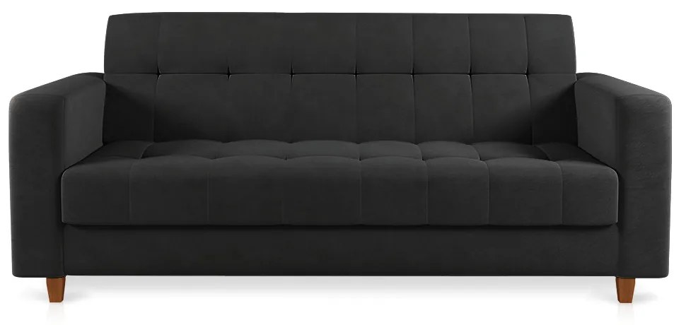Sofá 03 Lugares Arezzo Suede Preto Pés Chanfrado Castanho - D'Rossi