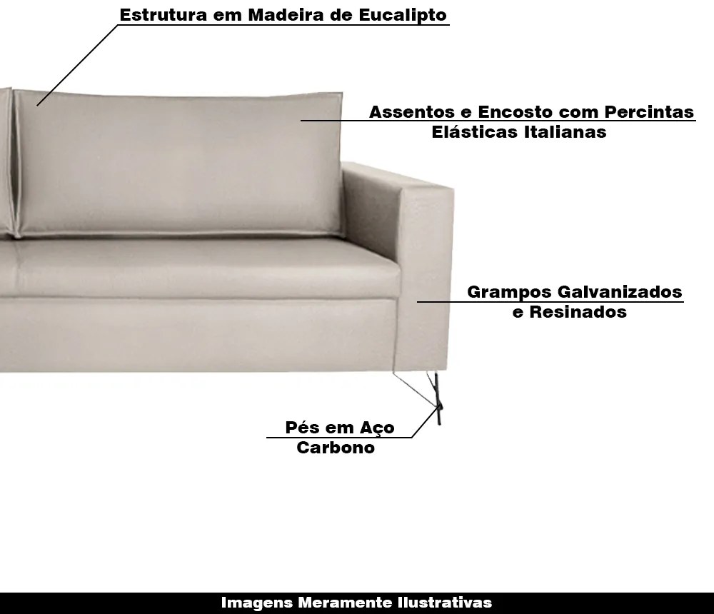 Sofá Decorativo 2 Lugares 210 CM Denmark Veludo Bege Com Pés Preto G62 - Gran Belo