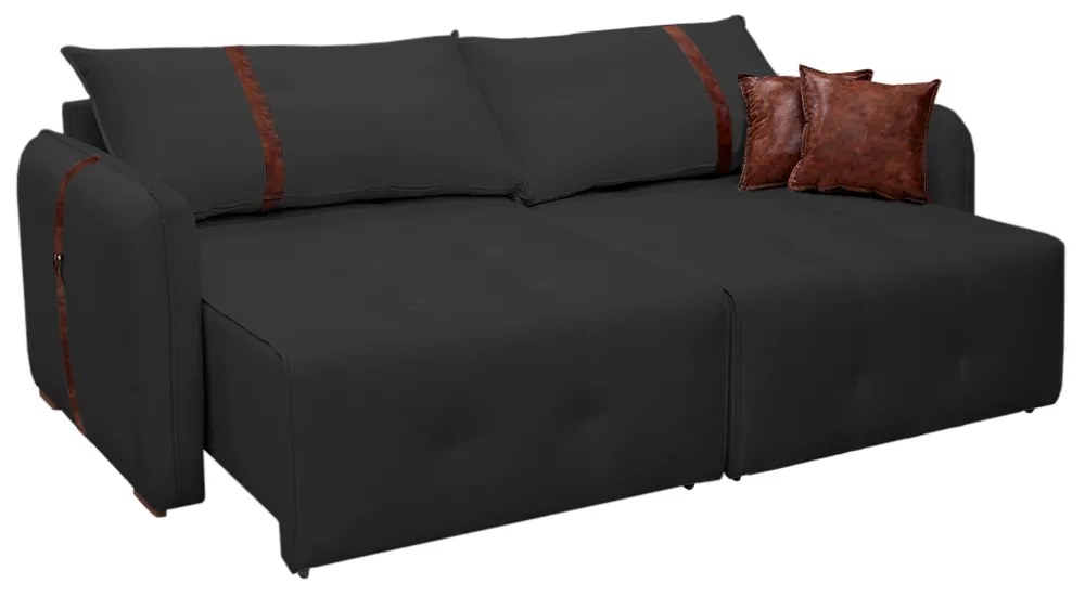 Sofá-Cama 2,30 m Retrátil e Reclinável 2 Lugares Elegance - Veludo Preto