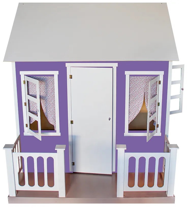 Casinha de Brinquedo com Cercado e Cortinas Roxa/Branco L12 - Gran Belo