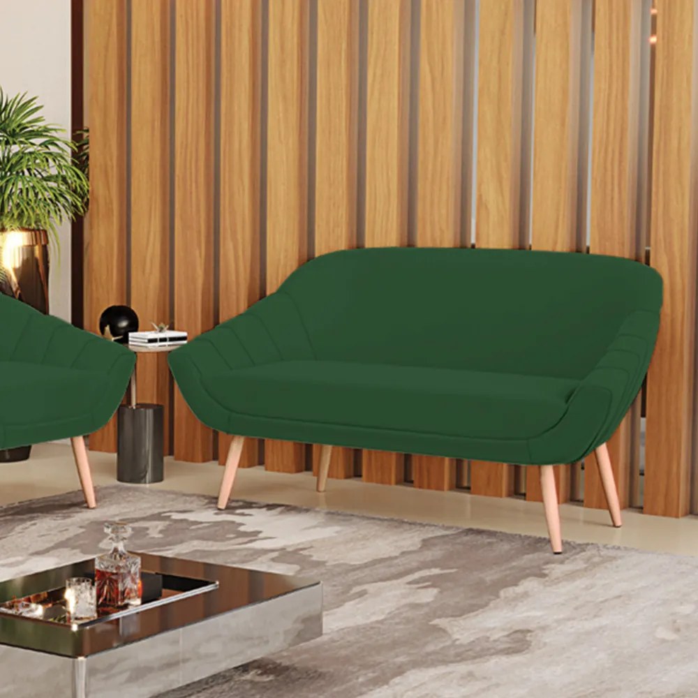 Namoradeira 02 Lugares Giovana Veludo Pés Palito Natural - Indo Decorar - Verde