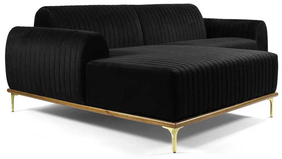 Sofá 3 Lugares Lisboa D07 com Chaise Esquerda 230cm Veludo Preto - D'Rossi