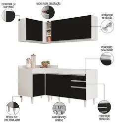 Armário de Cozinha Modulado de Canto Direito 4 Peças CP37 Balcão sem T