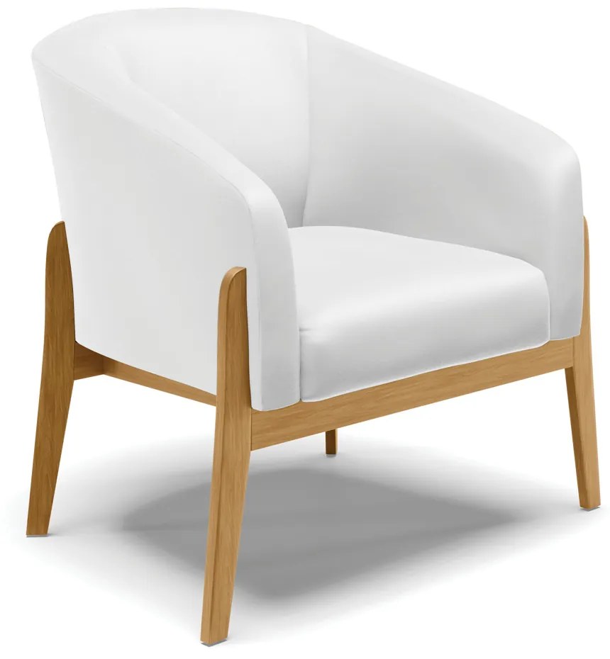 Poltrona Decorativa Base de Madeira Stella Sintético Branco D03 - D'Rossi