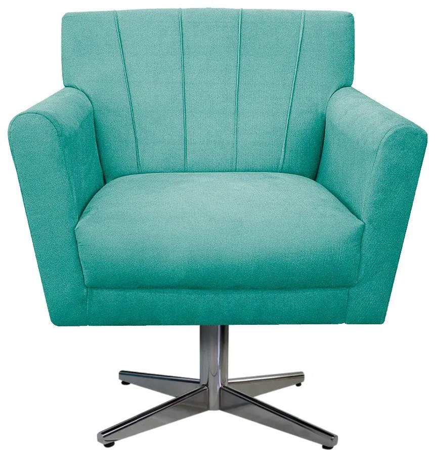 Poltrona Laura Base Giratória de Metal Suede Azul Tiffany - ADJ Decor