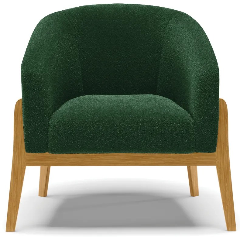 Poltrona Decorativa Base Madeira Stella PU Preto/Bouclê D03 - D'Rossi - Verde