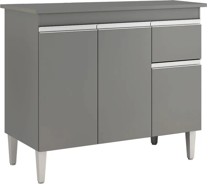 Balcão Cozinha com Tampo 100cm 3 Portas Taylla A01 - D'Rossi - Cinza