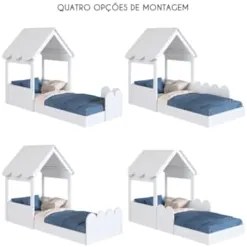 Cama Solteiro Infantil Montessoriana Casinha Nana Branco C06 - Mpozena