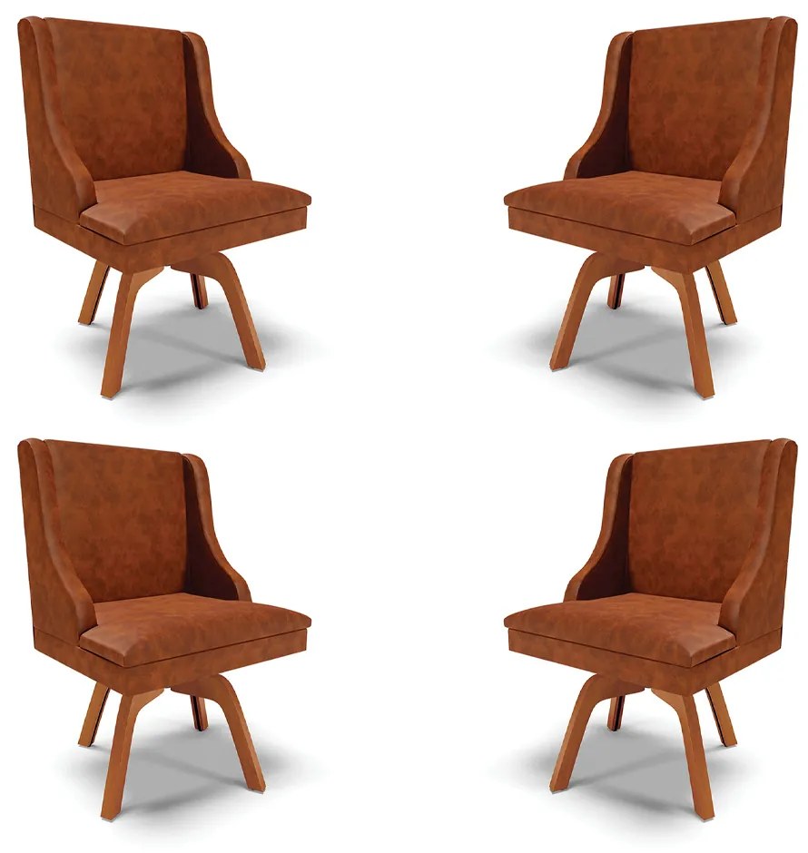 Kit 4 Cadeiras Decorativas Sala de Jantar Base Giratória de Madeira Firenze PU Nozes/Natural G19 - Gran Belo