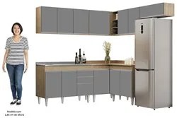 Armário de Cozinha Modulado de Canto 7 Peças CP21 com Pia Inox Castanh