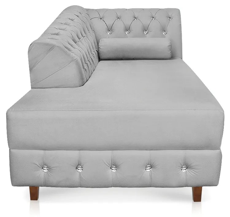 Divã Chesterfield 165 cm Capitonado com Strass Suede D'Rossi - Cinza