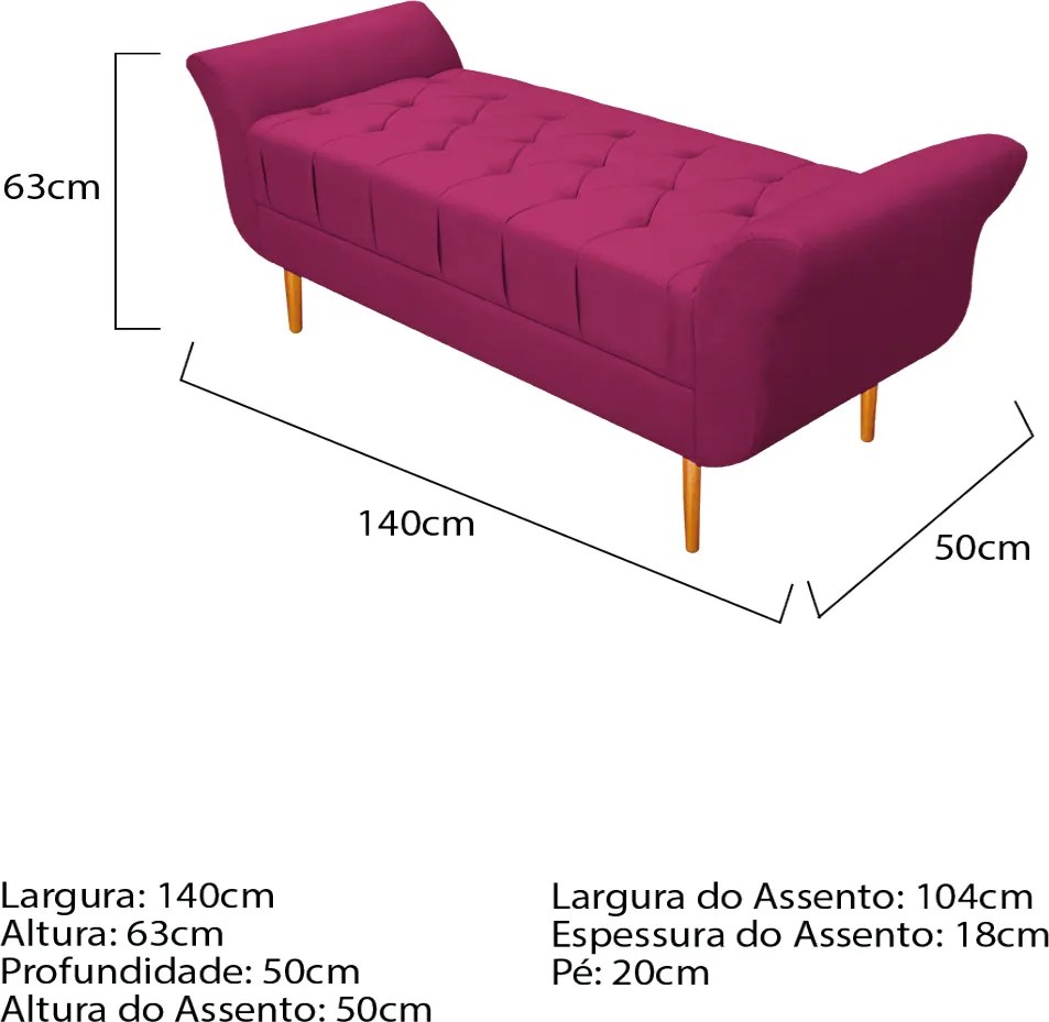 Recamier Estofado Ari 140 cm Casal Suede Pink - ADJ Decor
